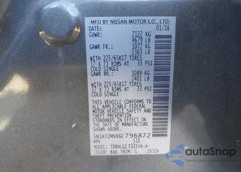 2016 Nissan Rogue Sv из США, поврежденный, VIN 5N1AT2MVXGC796872